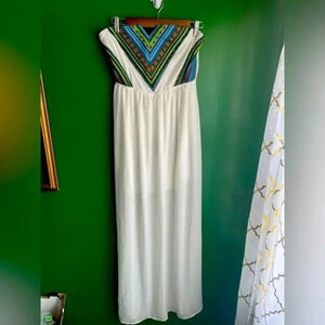 Deb Sleeveless Maxi Dress Boho Sheer Size Large‎ EUC!